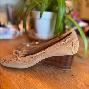 Michael Kors Beige Suede Wedge Loafers